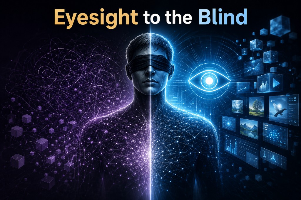 AIML Research Seminar poster — Eyesight to the Blind. Speaker Prof Anton van den Hengel.